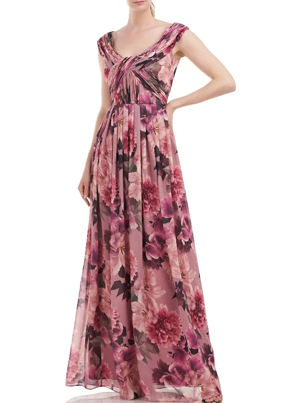 Deal Dash Womens Floral Pleated Evening Dress