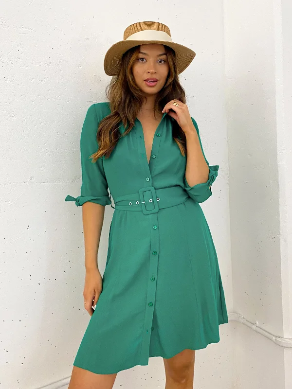 Blowout Deals Olivia Mini Belted Shirt Dress / Green