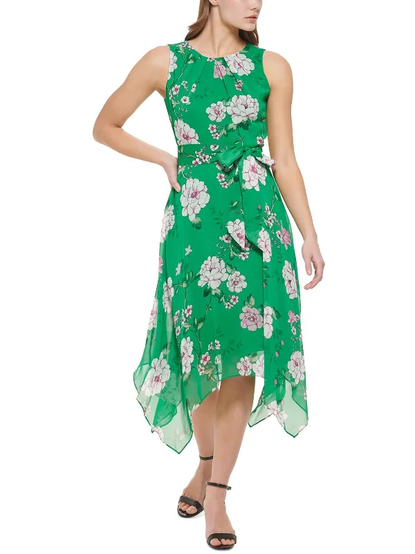 Savings Galore Petites Womens Floral Print Mid-Calf Midi Dress