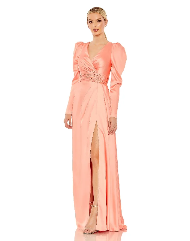 Reduced Prices Faux Wrap Long Sleeve A Line Gown