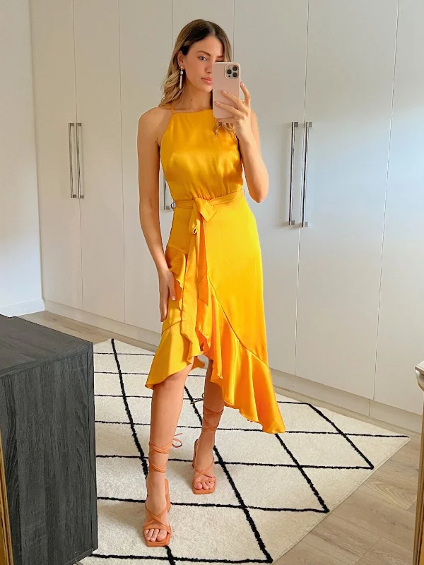 Sneak Peek Sale Ariana Halter Frill Dress / Golden Yellow