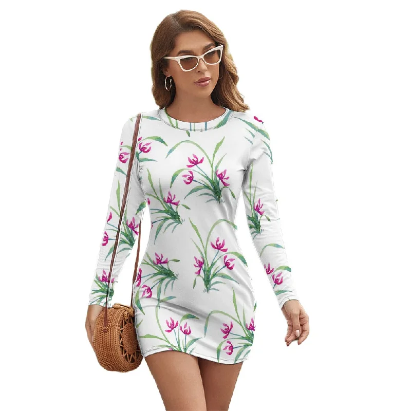 Act Fast Women's Long Sleeve Round Neck Slim Dress