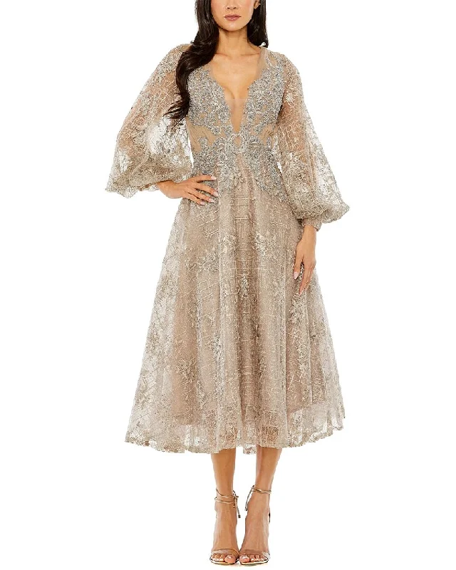 Best Bargains Mac Duggal Embellished Plunge Neck Bishop Sleeve Dress