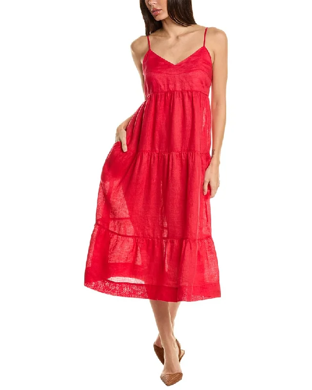 Discount Extravaganza Johnny Was V-Neck Tiered Linen Midi Dress