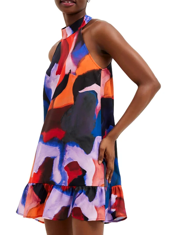 Act Now Isadora Elitan Womens Printed Mini Halter Dress