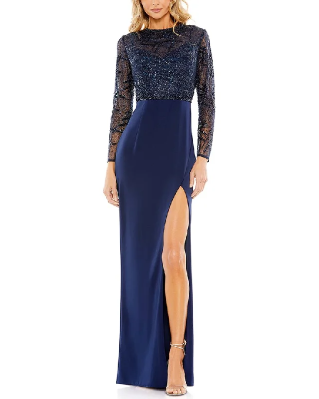 Limited Stock Mac Duggal Embellished High-Heck Bodice Faux Wrap Gown