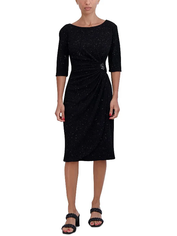 Super Sale Petites Womens Embellished Knit Cocktail and Party Dress