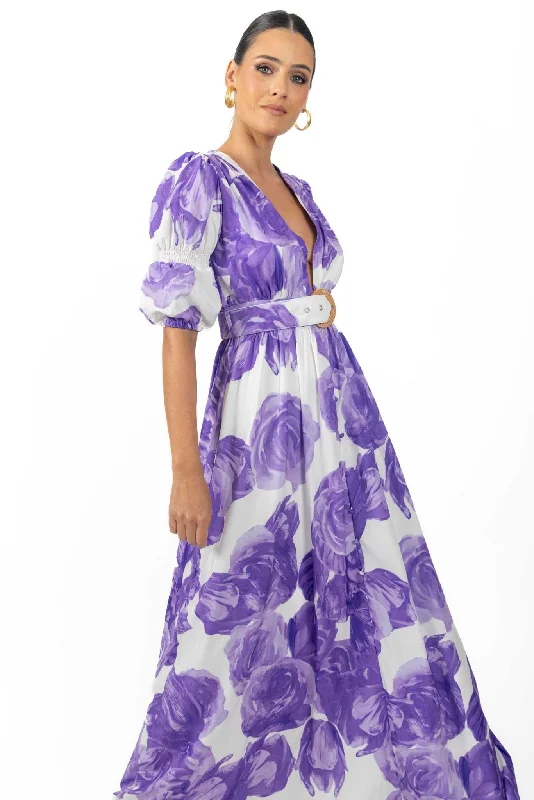 Deal Dash Verona Maxi Women's Floral Dress Lilac