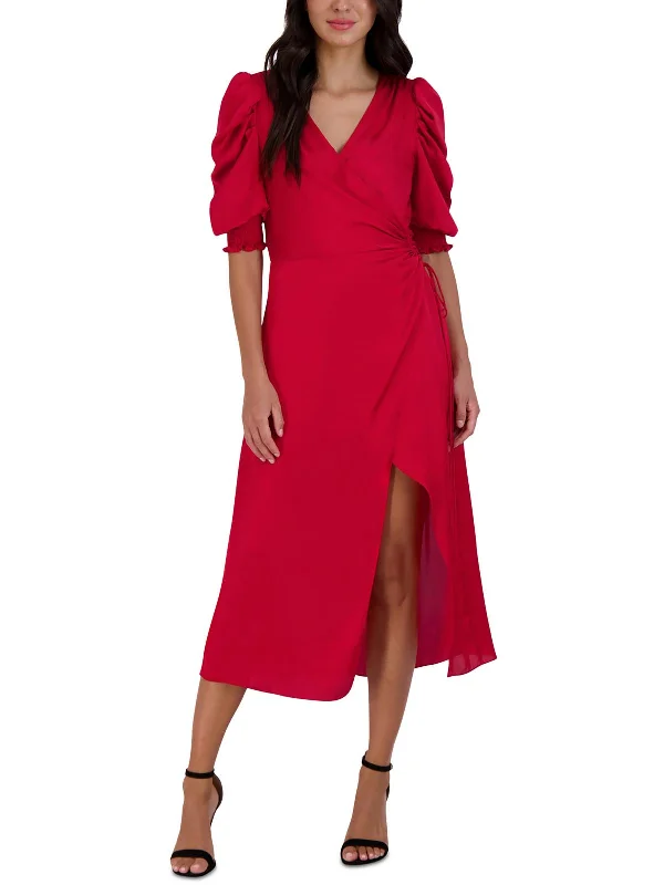 Steals and Deals Womens Satin Surplice Wrap Dress