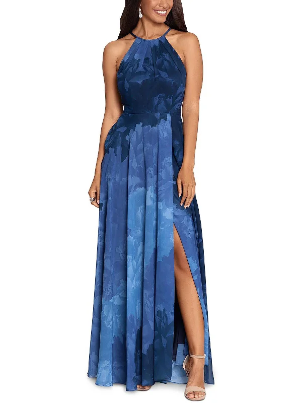 Shop and Save Petites Womens Printed Split Hem Evening Dress