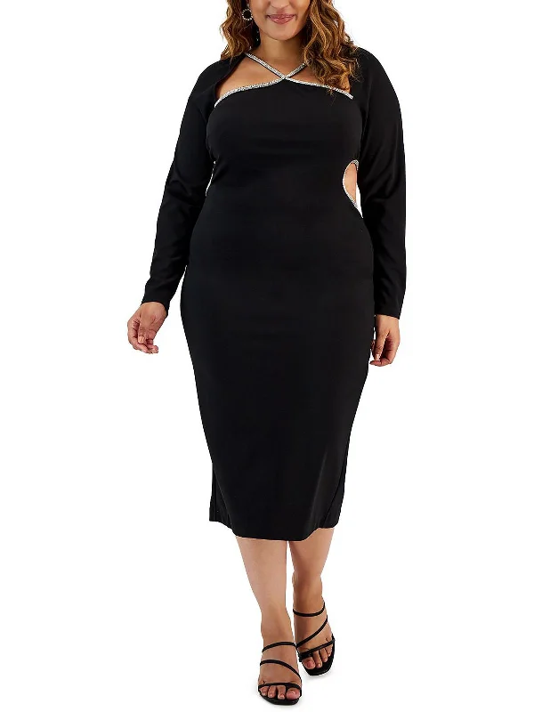 Price Break Plus Womens Crepe Embellished Sheath Dress