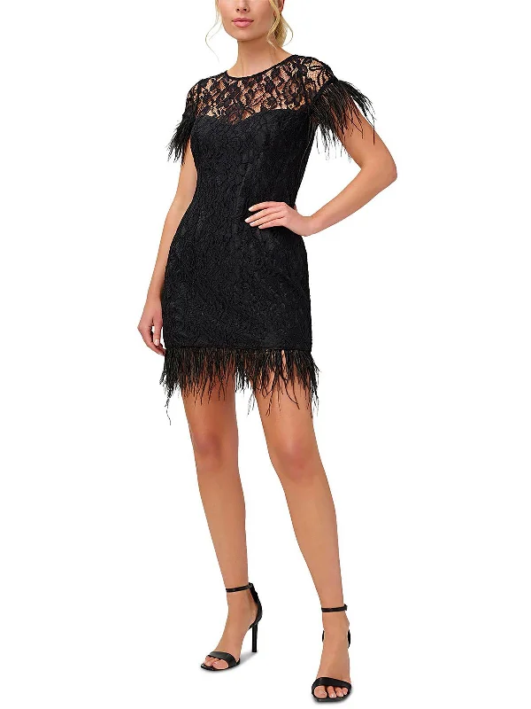Blowout Sale Womens Feather Trim Mini Cocktail and Party Dress