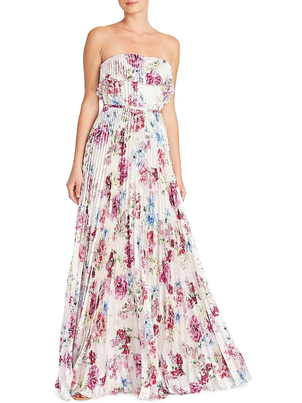Midnight Madness Womens Satin Floral Print Evening Dress