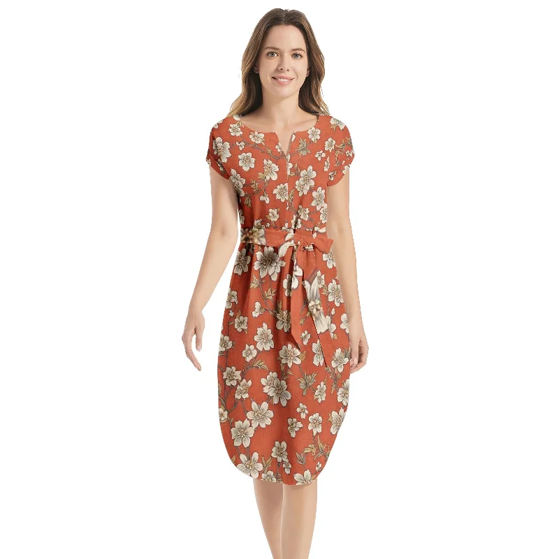 Members Only Notched Neck Belted Dress