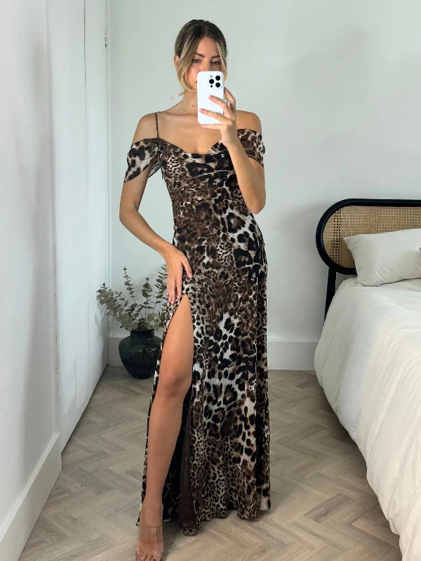 Bargain Blast Tasmin Cold Shoulder Maxi Dress in Animal