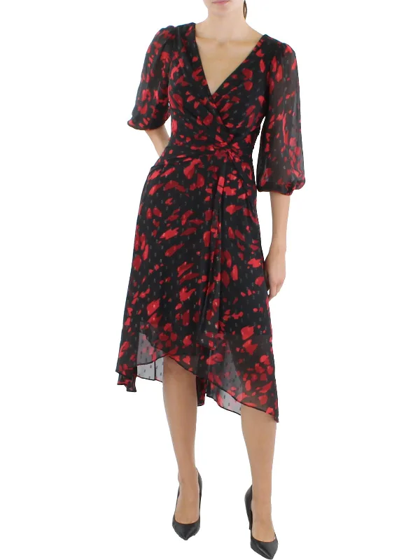 Take Advantage Womens Chiffon Printed Midi Dress