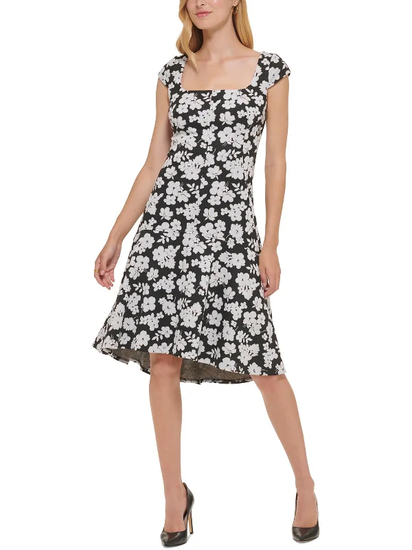 Special Price Womens Floral Print Knit Fit & Flare Dress
