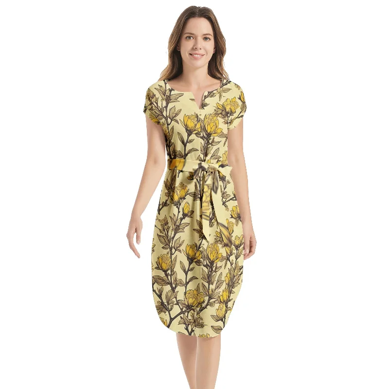 Sale Event Notched Neck Belted Dress