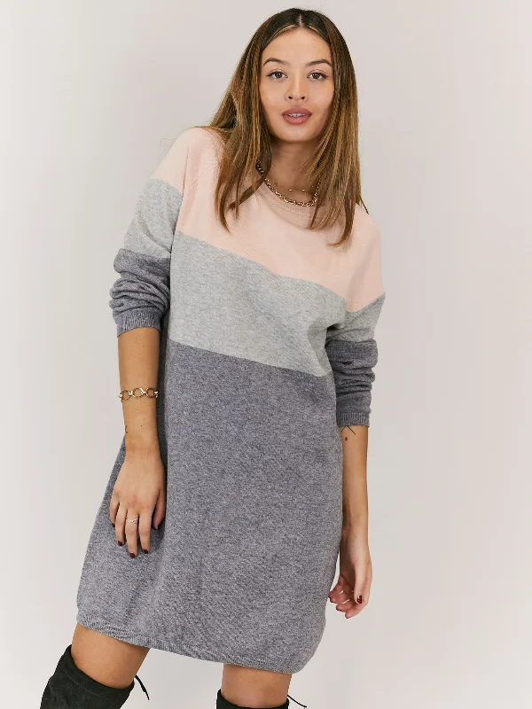 Amazing Deals Jolie Pink Colour Block Long Sleeve Knitted Jumper Dress