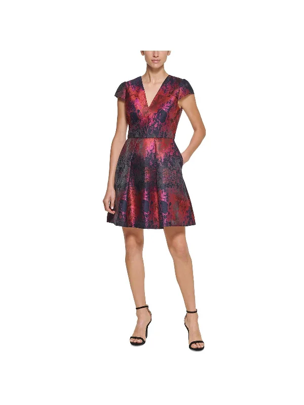 Deal of the Week Womens Jacquard V-Neck Fit & Flare Dress
