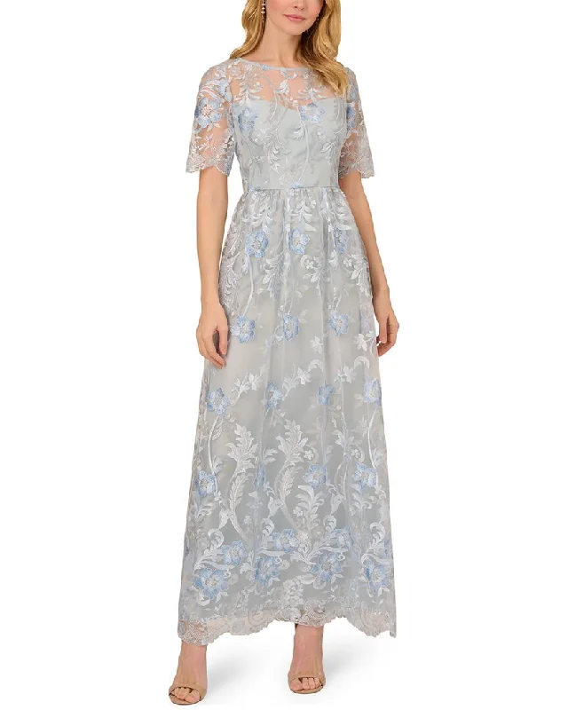Time-Limited Offer Adrianna Papell Embroidered Long Gown