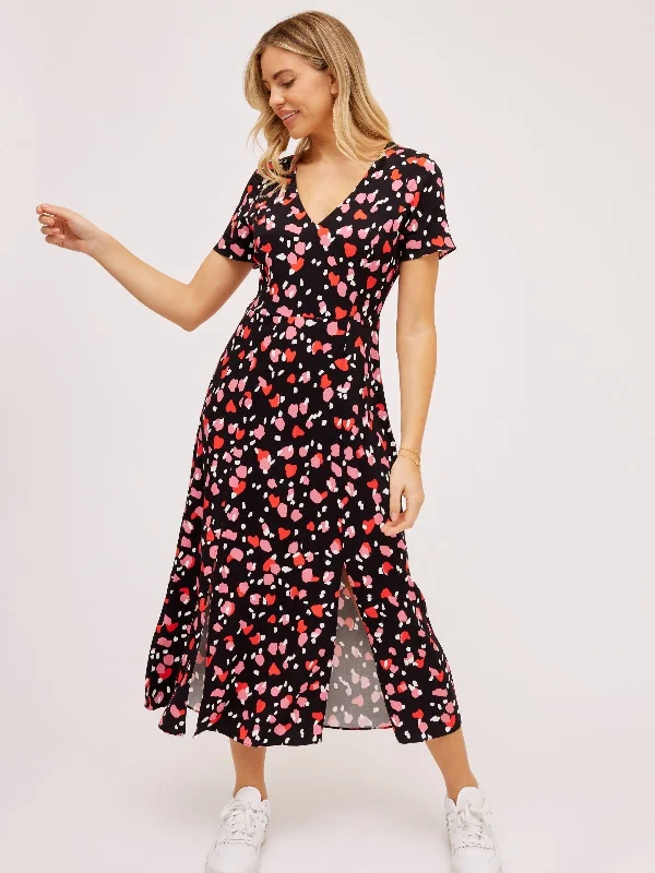 Exclusive Deal Winnie V Neck Midi Dress / Abstract Heart