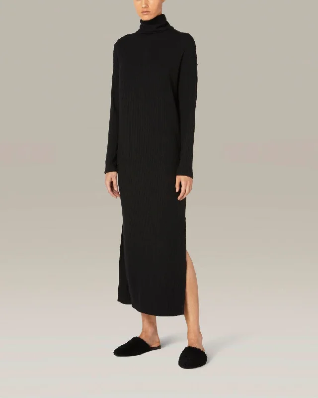 Savings Alert Sweater Rib Turtleneck Sheathe Dress In Black