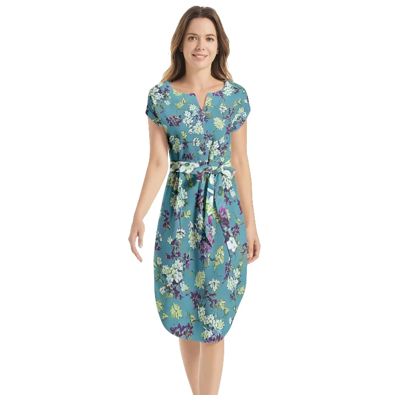 Hurry In Notched Neck Belted Dress