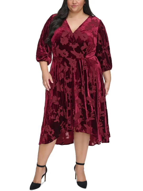 Exclusive Offers Plus Womens Velvet Mid Calf Wrap Dress