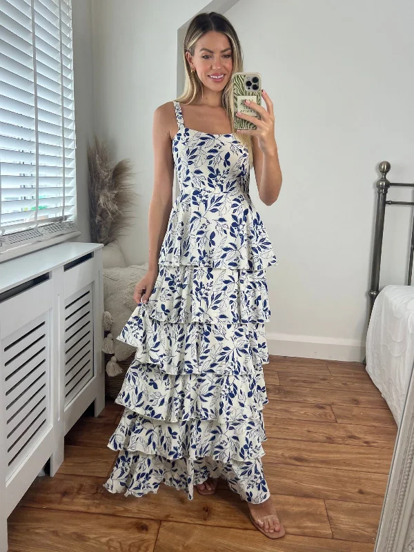 Bonus Savings Elsie Floral Tiered Dress / Blue