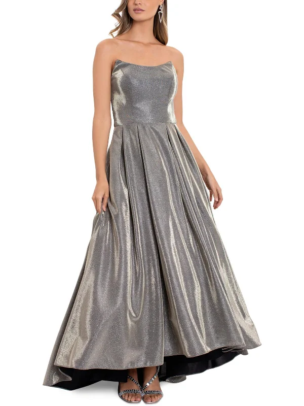 Shop and Save Womens Metallic Hi-Low Evening Dress