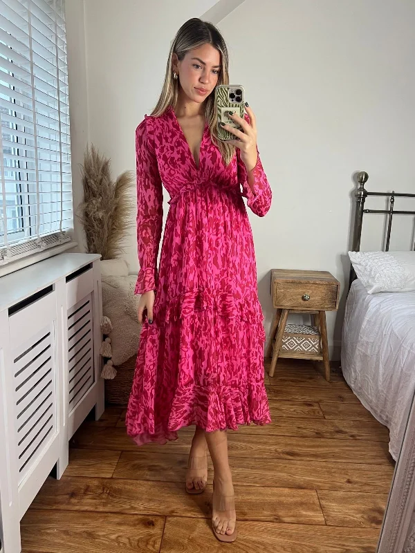 Exclusive Deal Birdie Frill Tie Back Dress / Pink Animal