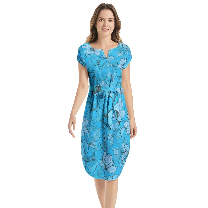 Closeout Sale Notched Neck Belted Dress