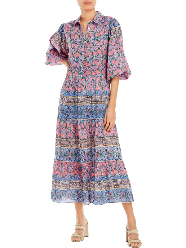 Exclusive Preview Maddy Womens Puff Sleeve Long Maxi Dress
