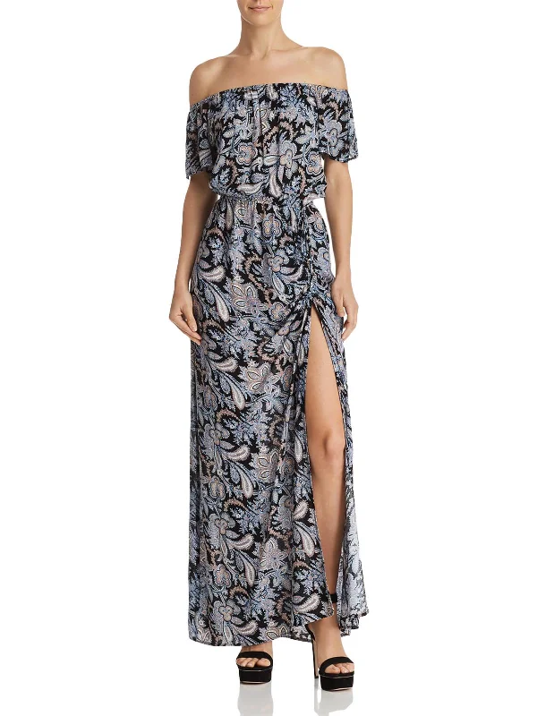 Final Markdown Womens Paisley Off-The-Shoulder Maxi Dress