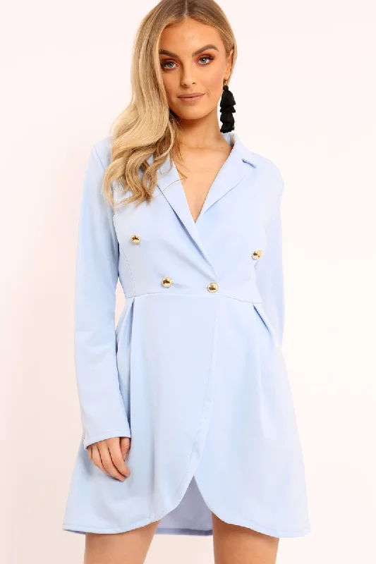 Overstock Baby Blue Button Detail Blazer Dress - Kayleigh