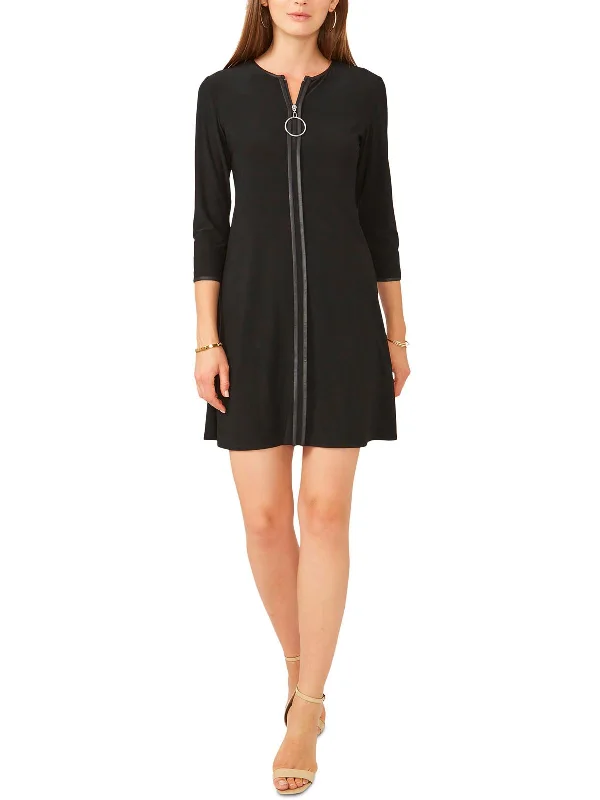 Midnight Madness Petites Womens Faux Leather Knee Midi Dress