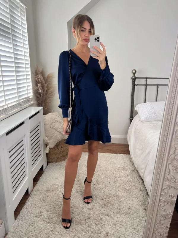 Mega Sale Bobbi Wrap Satin Mini Dress / Navy