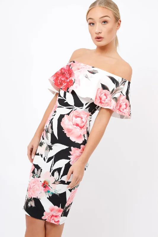 Can't Miss Black & White Floral Bardot dress - Martina