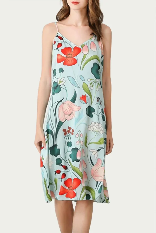 Lowest Price Mulberry Floral-Print Silk Midi Slip Dress In Sky Blue