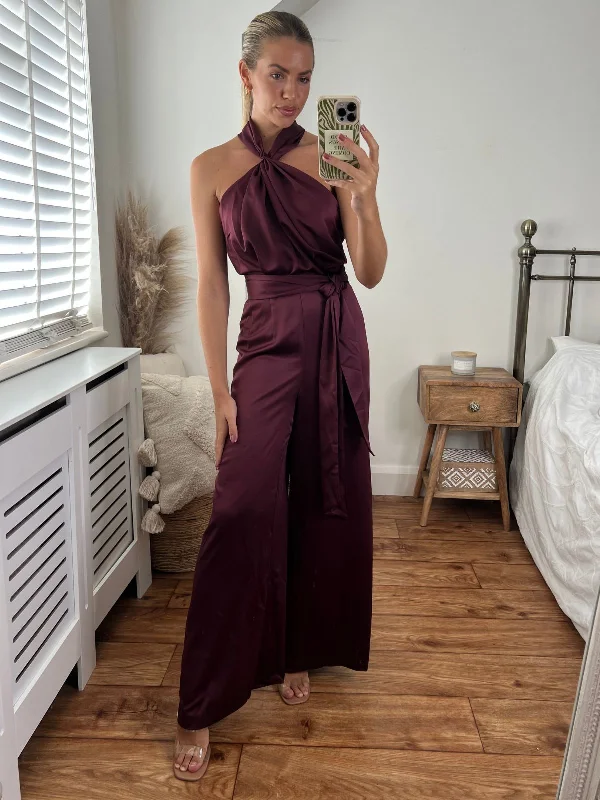 The Best Prices Romy Satin Halter Jumpsuit / Mulberry