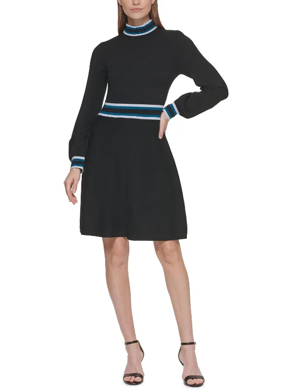 Great Deals Womens Mock Neck Knee Fit & Flare Dress