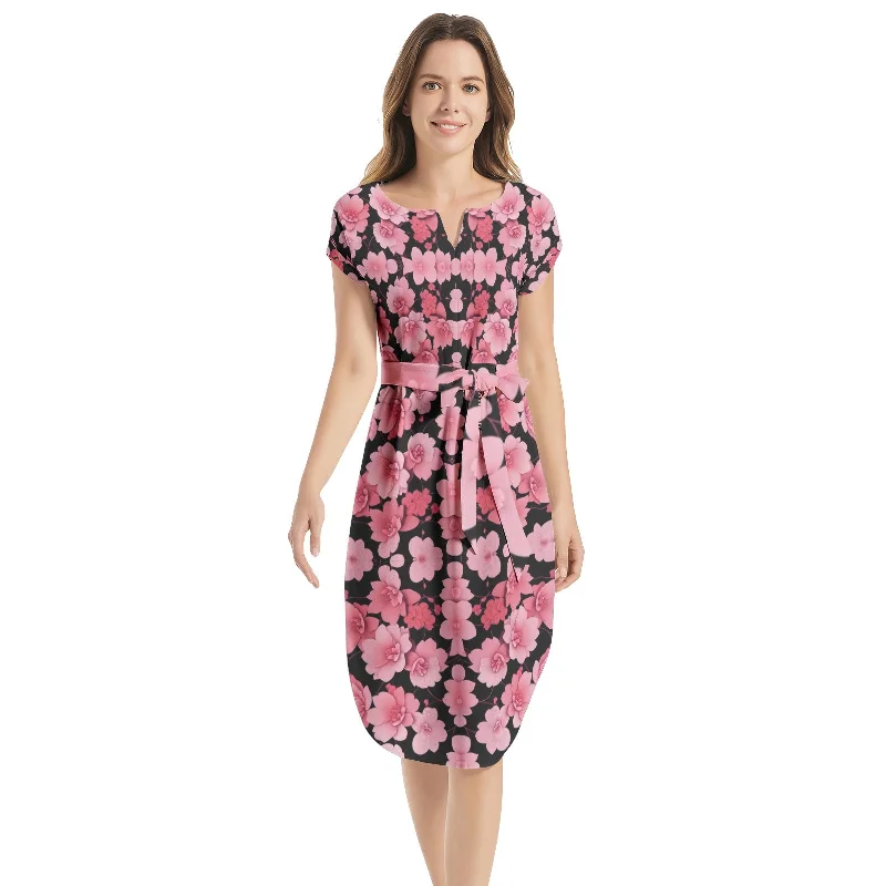 Bargain Prices Silver grey white hair inspiration Neck Belted Dress