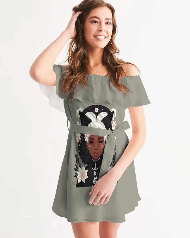 Savings Alert Nubian girl silver fox Women's Off-Shoulder Dress