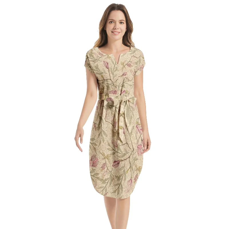 Customer Appreciation Sale Notched Neck Belted Dress