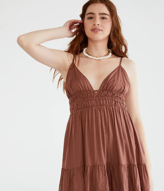 Huge Discounts Aeropostale Solid V-Neck Babydoll Dress
