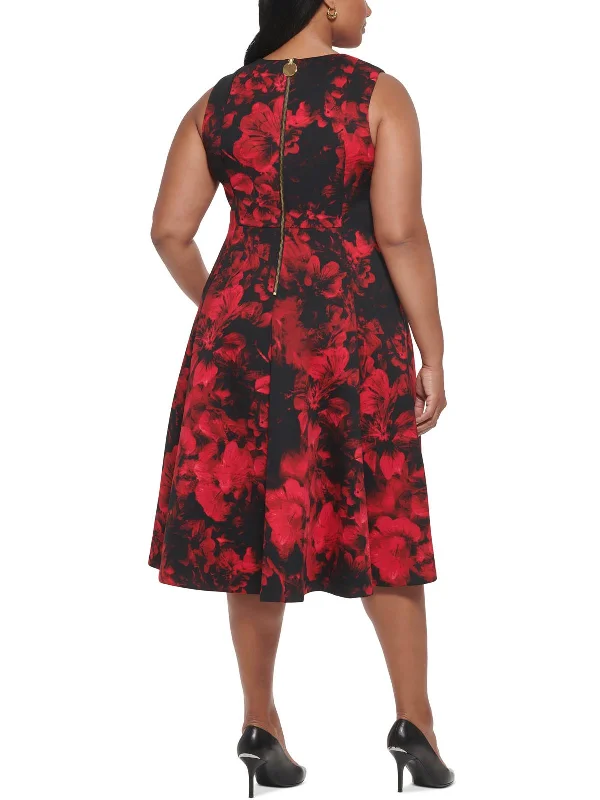 Weekend Flash Sale Plus Womens Floral Midi Fit & Flare Dress