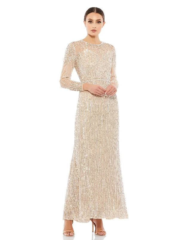 Exclusive Savings Sequined Illusion High Neck Long Sleeve Trumpet Gown