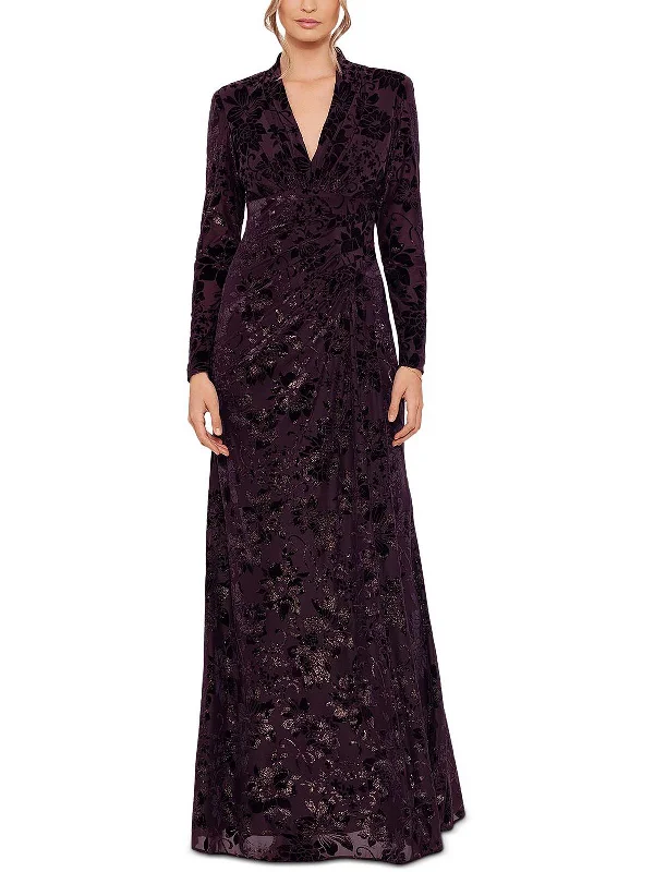 New Markdowns Womens Velvet Long Sleeves Evening Dress