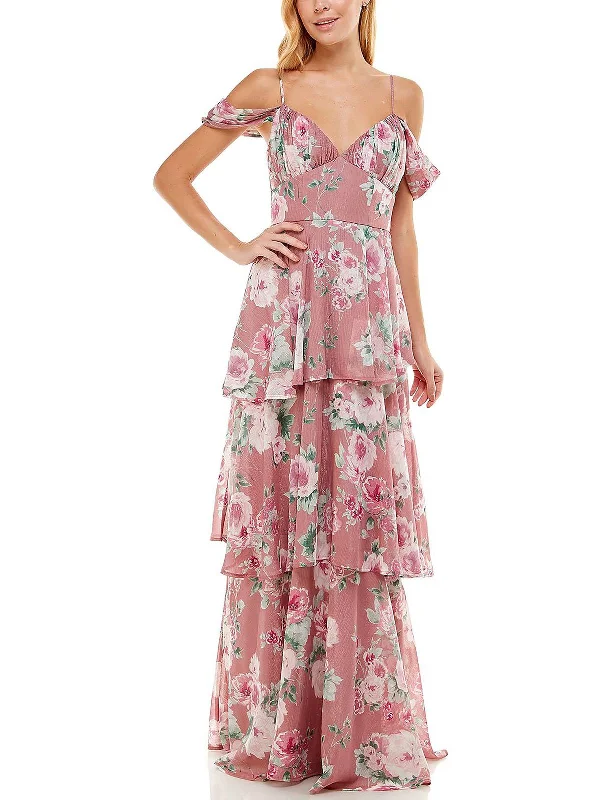 Closeout Juniors Womens Floral Chiffon Evening Dress